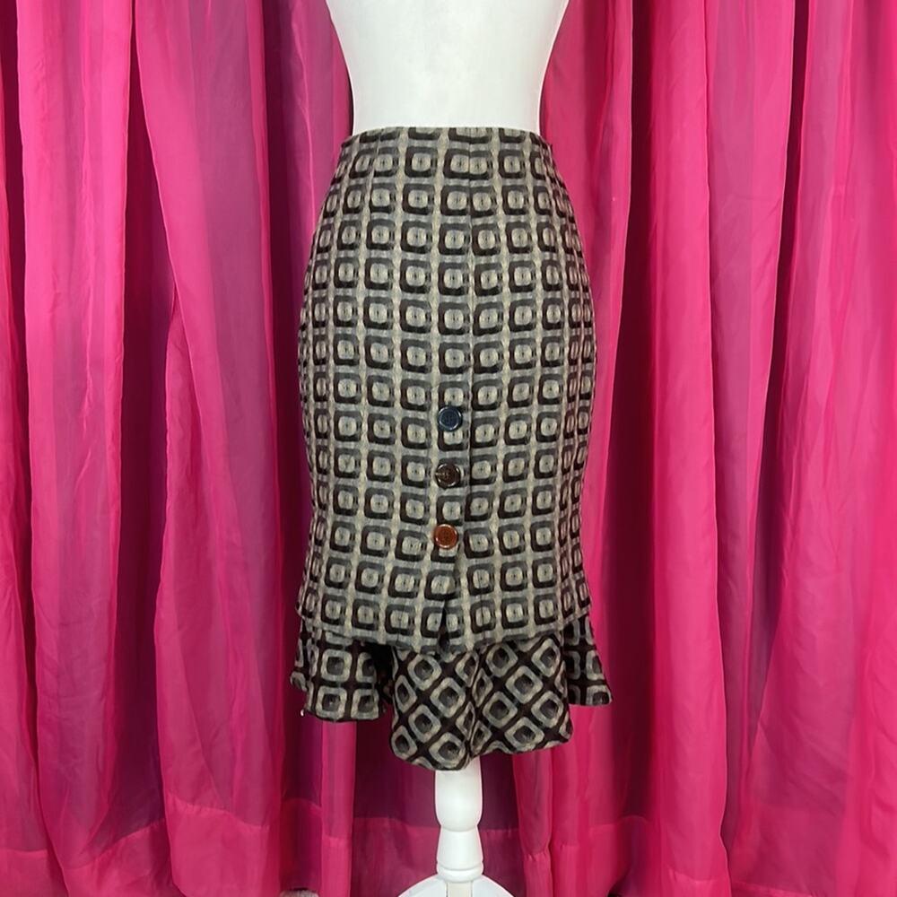 Casch by Gro Abrahamsson Geo print mermaid‎ ruffle pencil skirt, 36 small